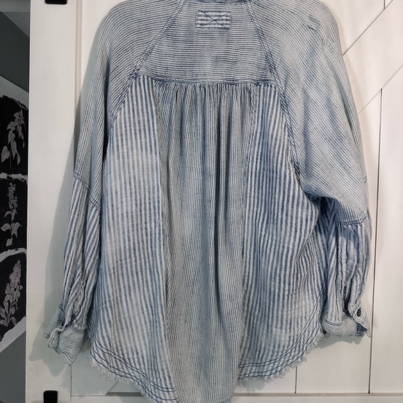 We The Free Blue Striped Button Down Shirt - Picture 2 of 4